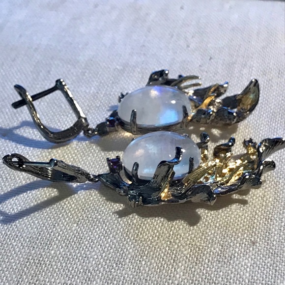 HANDCRAFTED OVAL MOONSTONE➕RHODOLITE EARRINGS - Picture 4 of 12